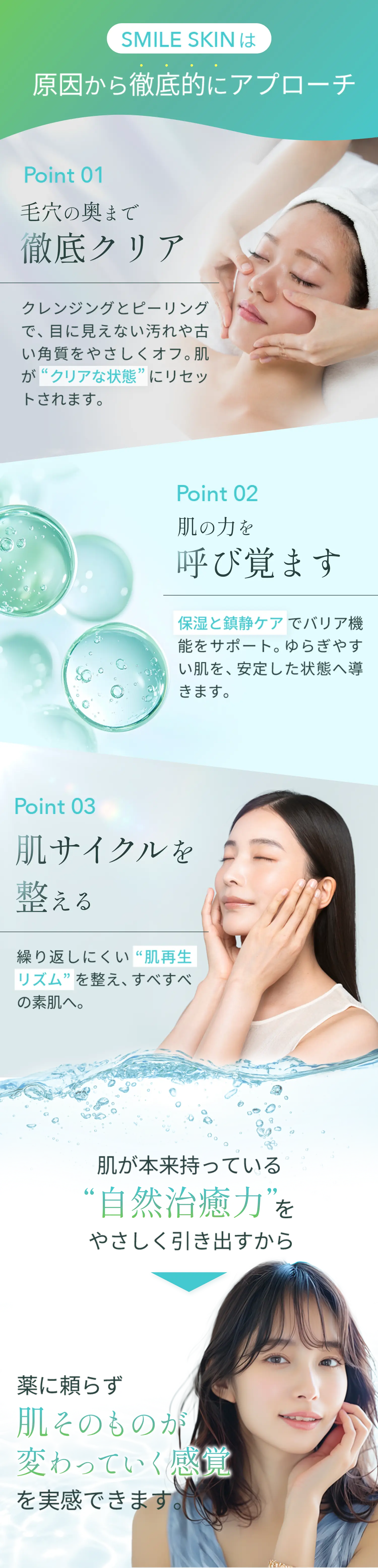 SMILE SKINは原因から徹底的にアプローチ、薬に頼らず肌そのものが変わっていく感覚を実感できます